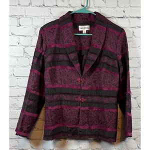 Danny & Nicole Asian Style Floral Print Jacket Unique Button Sz‎ 12